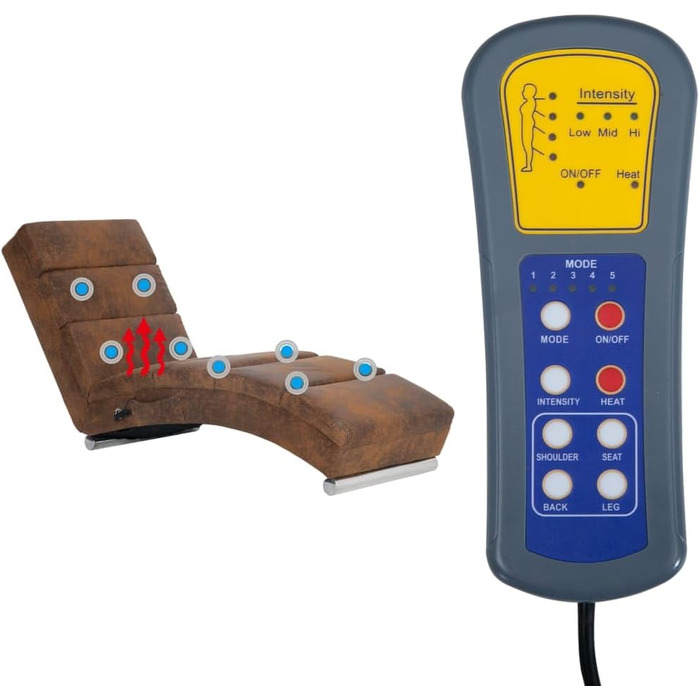 Шезлонг vidaXL з 5 режимами масажу, функцією підігріву, масажним реклайнером, кріслом для відпочинку, шезлонгом, коричневим замшевим виглядом