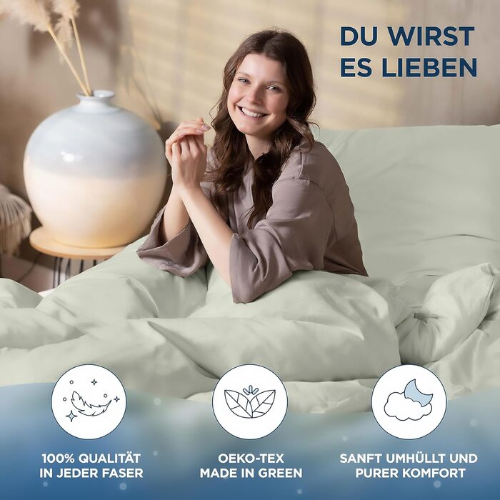 Обтяжена ковдра 135x200 - Бавовняний сатин - Oeko-Tex Виготовлено в зеленому кольорі - Небесно м&39який сон з ідеально підігнаною ковдрою для наших обтяжених ковдр - Зелена 135 x 200 см