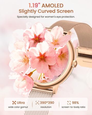 Жіночий смарт-годинник RUXINGX, маленький круглий фітнес-годинник із функцією телефону, сенсорний екран AMOLED 1,19 дюйма, цілодобовий монітор серцевого ритму, відстеження SpO2, моніторинг менструального циклу, відстеження сну, калорії, крокомір, сумісний