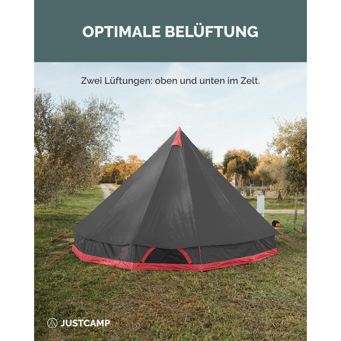 Намет JUSTCAMP Bell Tipi для сімей та груп - 4 розміри (4-12 осіб) - Водонепроникний (3000 мм) - Висота стоячи - 2 кольори (сірий, м&39ятний) 8 осіб - Сірий