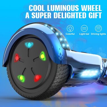 Гіроскутер GeekMe з сидінням – гіроскутери-говеркарт з Bluetooth-динаміком та світлодіодними ліхтарями, подарунок для дітей, підлітків та дорослих, синій