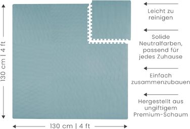 Дитячі килимки-пазли Toddlekind, 9 шт. з крайовими частинами, нетоксичні поролонові килимки, для часу на животик і повзання, нейтральні кольори, 4545 см на штуку, загальна площа 131 x 131 см, мінеральний/синій