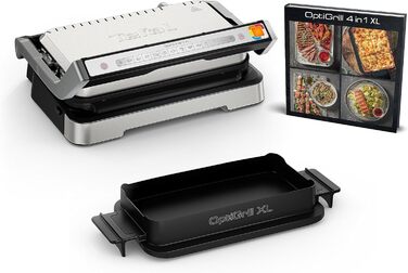 Контактний гриль Tefal OptiGrill 4in1 XL з деком, відкидний, настільний гриль, 12 програм, індикатор рівня приготування, електрогриль, духовка, GC784D10, срібло