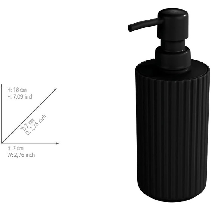 Дозатор для мила Allstar Minas, багаторазовий дозатор для рідкого мила до 280 мл, виготовлений з пластику, Ø 7 x 18 см, чорний Чор