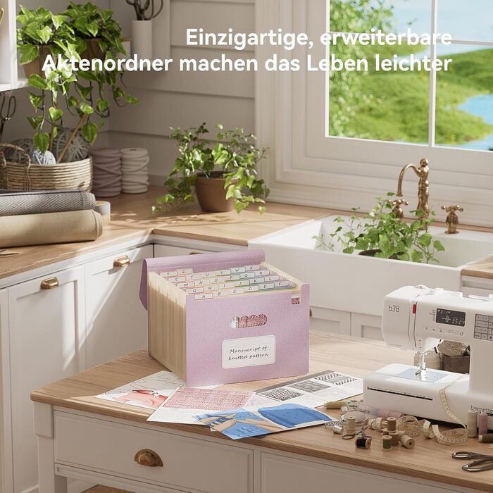 Папка для документів А4 з 26 відділеннями, пшенична солома, папка-гармошка, без BPA, повернення до природи, здоровий спосіб життя - лавандово-фіолетовий