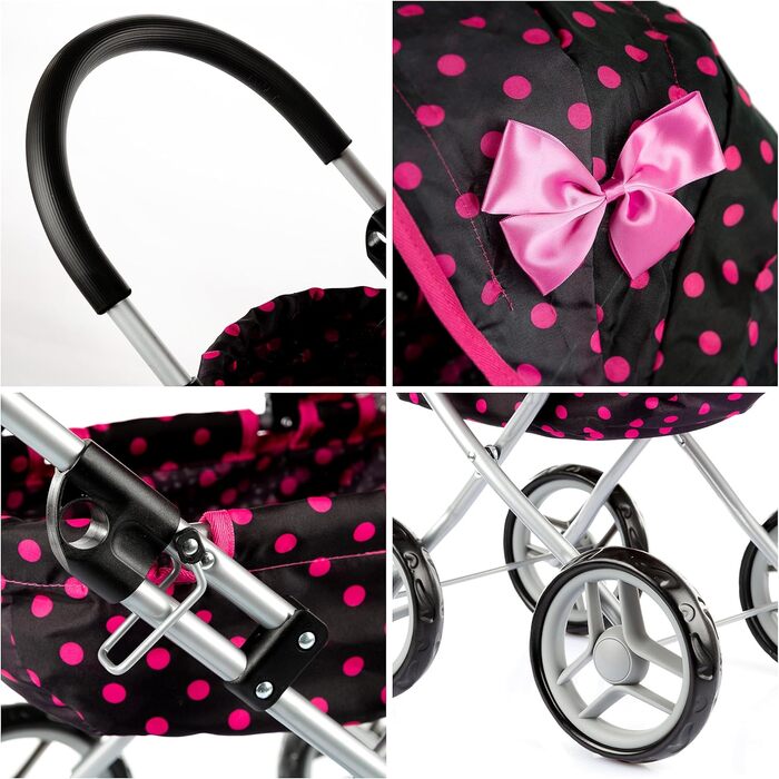 Коляска для ляльок Kinderplay, іграшкова коляска - коляска для ляльок. Цю коляску легше штовхати дітям, KP0260G Чорна з крапками