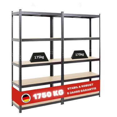 Міцний стелаж Gorilla ВxШxГ 180x90x40 см Вантажопідйомність полиці 175 кг Чорний Стелаж для гаража, стелаж для підвалу, стелаж для майстерні, стелаж для зберігання, стелаж без ригелів, 2 шт. ВxШxГ 180x90x40 см, чорний, 2 шт.