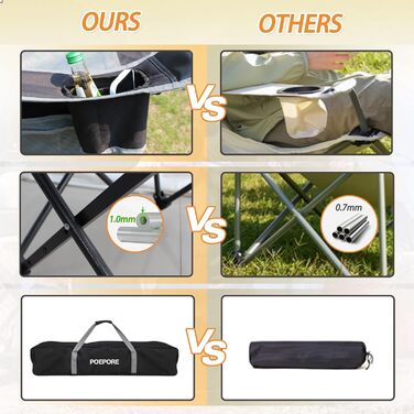 Складаний кемпінговий стілець з підставкою для ніг, пляжний стілець з регулюванням у 4 напрямках, шезлонг, рибальський стілець, кемпінгові стільці для дорослих з ватною подушкою, тримач для напоїв, кишені для підлокітників, чорний, 2 шт.