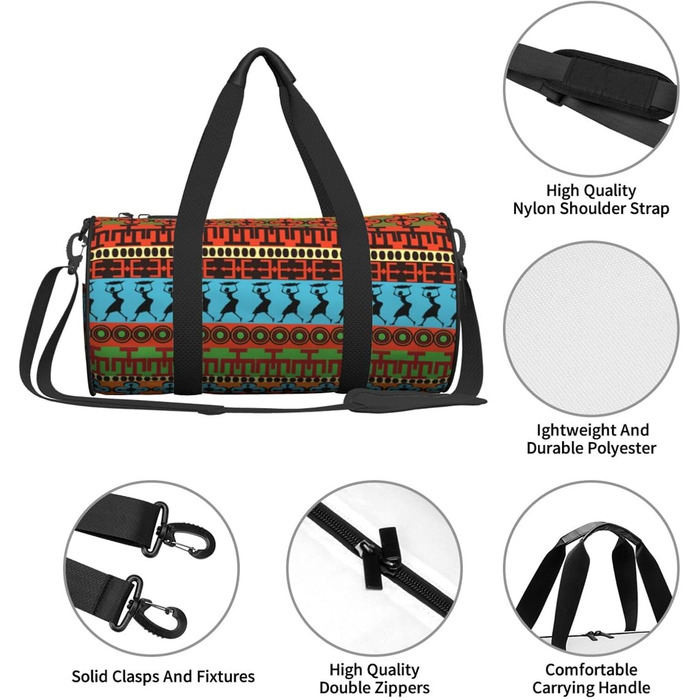 Спортивна сумка, дорожня сумка, з африканським принтом, чорна, універсальний розмір