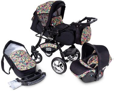 В 1 коляска коляска з автокріслом в комплекті дитяче автокрісло пеленальна сумка дощовик москітна сітка повна гума шини чорні/троп