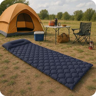 Надувний матрац для кемпінгу з подушкою 190x60 см, надлегкий килимок для сну, товщина 5 см, вантажопідйомність 100 кг, надувний матрац для кемпінгу, трекінгу, активного відпочинку, пляжу, складається з сумкою