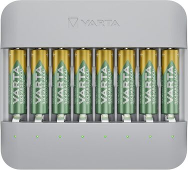 Зарядний пристрій VARTA, зарядний пристрій для акумуляторних батарейок типу AA/AAA, до 8 батарейок, Eco Charger Pro Multi, зарядка в окремі слоти, корпус виготовлений з 75 переробленого матеріалу, незаповнений Eco Charger Multi