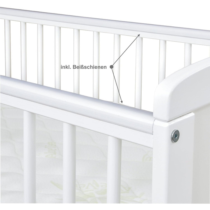 Дитяче ліжечко 70x140 см біле дитяче ліжко, що трансформується в дитяче ліжко &quotНаталі&quot, масив сосни, з прорізувачами