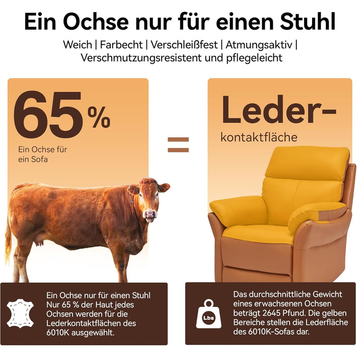Крісло для відпочинку AIRSKY з натуральної шкіри, крісло для телевізора з функцією відкидання, крісло для кінотеатру, крісло для сну, крісло для старших, крісло для телевізора з функцією сну, ручне регулювання крісла для вітальні, спальні (помаранчеве)