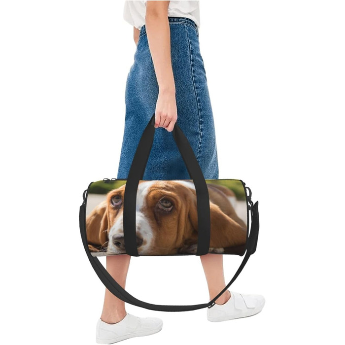 Спортивна сумка для подорожей, принт Бассет-гаунд, Чорна, Універсальний розмір, Дорожня сумка