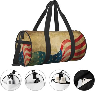 Спортивна сумка, дорожня сумка, вінтажний стиль, з принтом американського прапора, сумка на нічліг, чорна, універсальний розмір, сумка для подорожей