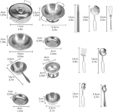 Кухонні іграшки аксесуари каструля набір Ruspela кухонні іграшки для дітей, 16 частин з нержавіючої сталі кухонний набір іграшок, посуд, кухонне приладдя, каструля іграшковий набір для дітей каструля набір металевий 16 шт.