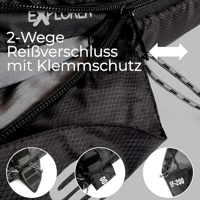 Ковдра Спальний мішок -18C до 3C 400 г/м Спальний мішок Ковдра для гостей 3-4 сезони 220 x 80 см Зима Дорослі Ідеально підходить для активного відпочинку, кемпінгу, трекінгу, фестивалів та подорожей Без ПФВ Блискавка ліва Чорна, 200 XXL