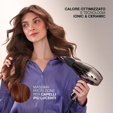 Іонний фен Titanium з вилкою Schuko - Професійний фен Made in Italy - Легкий і тихий, для здорового волосся, на 30 скорочений час