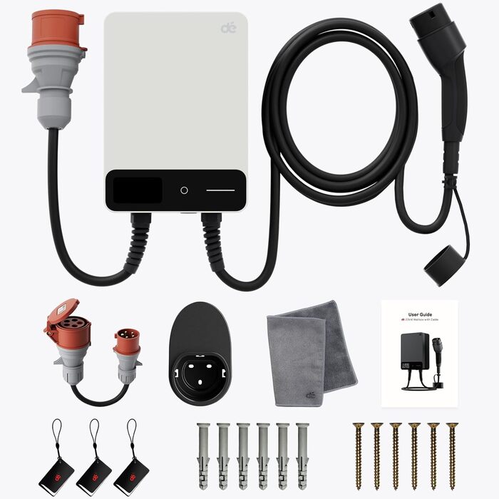 Тип 2 Wallbox 22kW RFID 6-32A 3-фазний зарядний пристрій для електромобілів 400В з зарядним кабелем 7,5 м та тримачем для BEV/PHEV