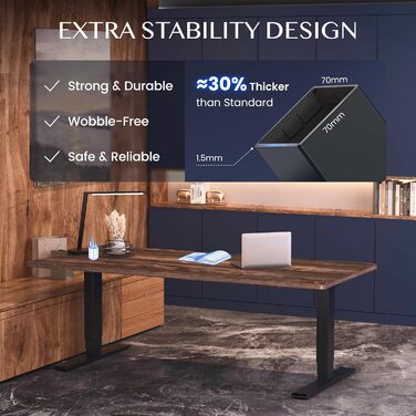 Стіл FLEXISPOT з регулюванням висоти, електрична рама столу з 2 потужними двигунами, супервантажопідйомність 160 кг, 3-рівнева телескопічна система, пам&39ять налаштувань, світлодіодний дисплей висоти (PRO Black) PRO король продуктивності з вантажопідйомн