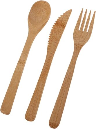 Загальний 1 набір бамбукових столових приборів для подорожей, виделка, ніж, ложка, багаторазові кухонні інструменти з дерева