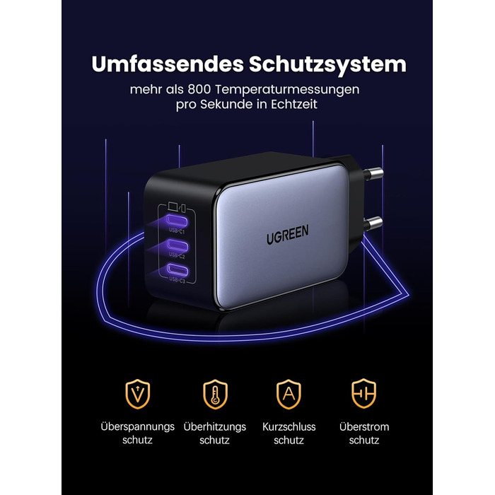 Адаптер живлення з 3 шт. USB-C портом швидкої зарядки Компактний зарядний пристрій, сумісний з MacBook Pro/Air, ноутбуком HP, iPad