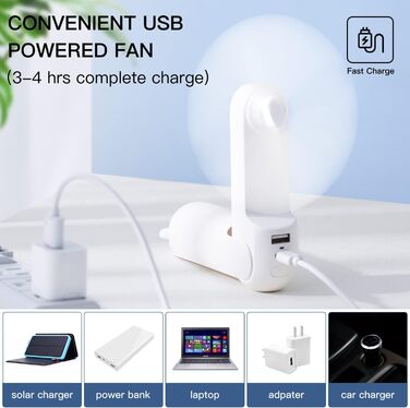 Ручний вентилятор JISULIFE Міні-вентилятор 3 В 1, з акумулятором USB на 4500 мАг. Маленький вентилятор, портативний вентилятор, що працює від акумулятора, макс. 46 годин роботи, функція ліхтарика білий