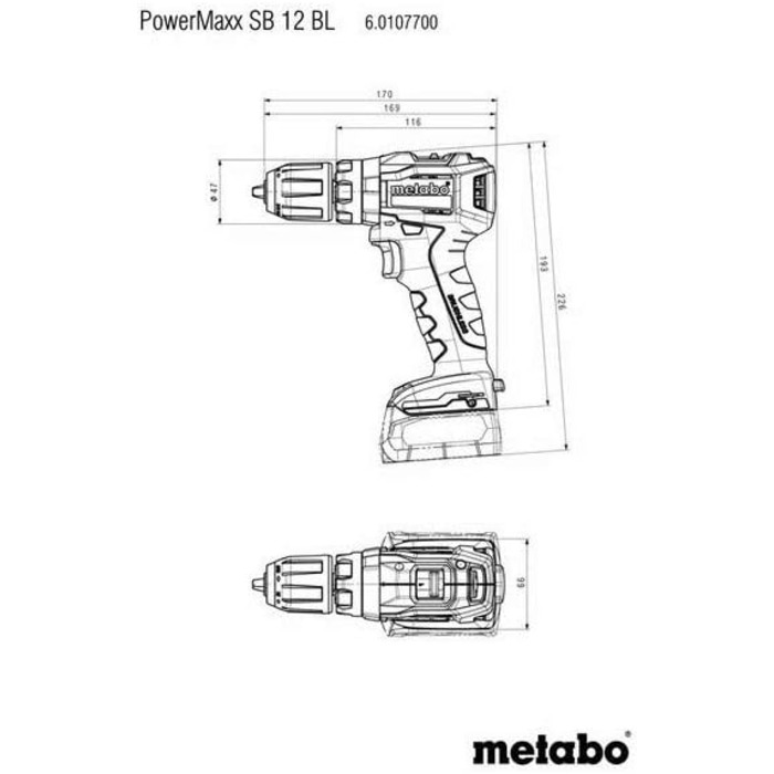 Акумуляторний ударний дриль-шуруповерт Metabo PowerMaxx SB 12 BL (601077500) пластиковий корпус 12V 2x2Ah Li-Ion SC 30, 12 В, чорн