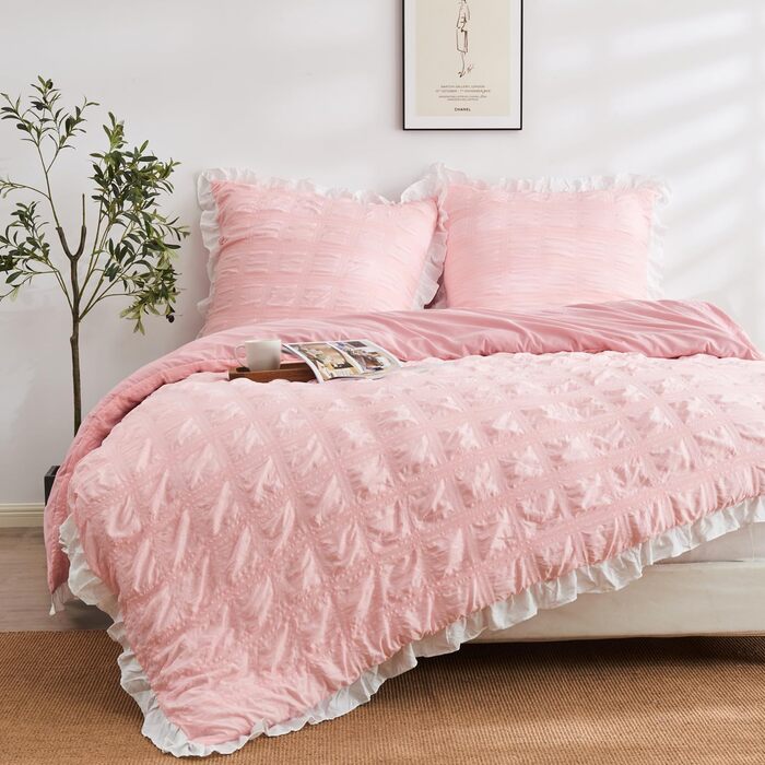 Постільна білизна LAWENDA Постільна білизна в клітинку рожева 200 x 240 см Романтичний комплект постільної білизни в клітинку Диха