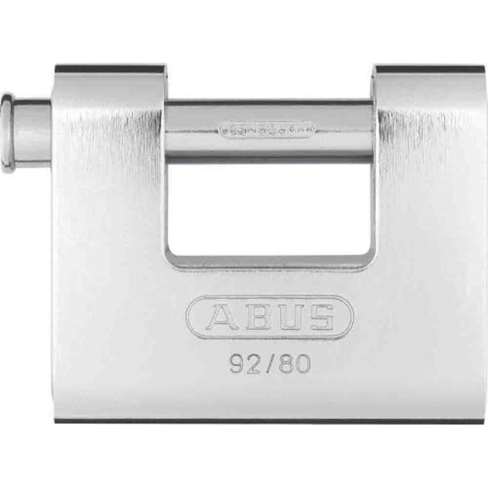 Замок навісний ABUS Monobloc 92/80 (сріблястий) - 8521 - з однаковим ключем - латунний корпус з сталевим покриттям - для автоматів, ролетних решіток та іншого - з потовщеним ригелем - рівень безпеки ABUS 8 - 80 мм, один ключ