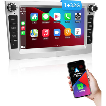Автомобільне радіо ESSGOO 132G з бездротовим Carplay та Android для Vauxhall Opel Corsa C/D Zafira B Astra H Zafira b Meriva Vivaro Signum Combo з 7-дюймовим сенсорним екраном Bluetooth FM RDS GPS WiFi сріблястий