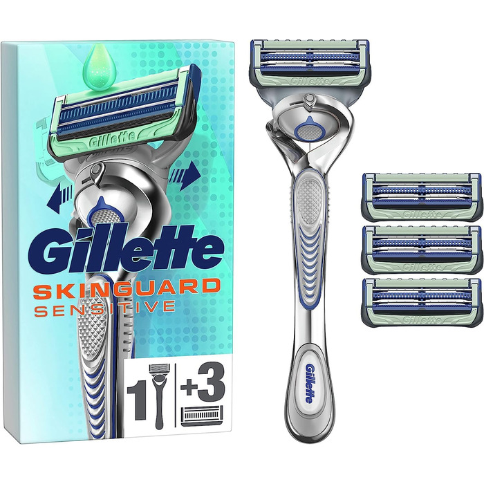 Волога бритва Gillette SkinGuard Sensitive для чоловіків, бритва 4 леза для гоління з гнучкою ручкою та захистом шкіри, подарунок для чоловіків