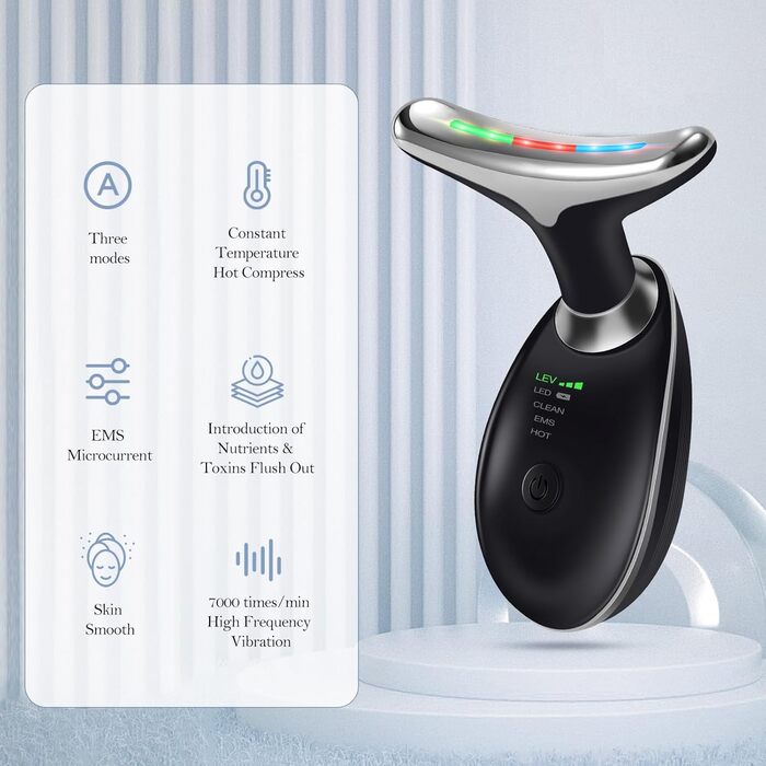 Масажер для обличчя Yofuly проти зморшок, пристрій для краси обличчя з 3 режимами, 45C проти зморшок для обличчя, підтяжка та ліфтинг шкіри, EMS масаж обличчя для жінок та чоловіків (нуар) Чорний