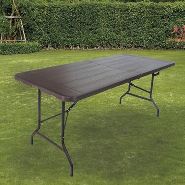 Стіл-фуршет TRUTZHOLM, розкладний стіл, 180 x 75 см, імітація дерева, складаний, пластик, садовий стіл, стіл для пивного намету, кемпінговий стіл, стіл для вечірки, приставний столик