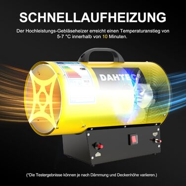 Портативний газовий обігрівач 30 кВт, газовий будівельний обігрівач, потік повітря 1000 м/год, газовий/електричний вентилятор-обігрівач для будівельних майданчиків та гаражів, 30 кВт, жовтий