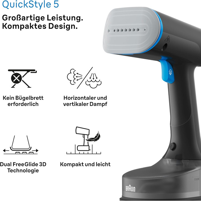 Паровий випрямляч Braun QuickStyle 5 GS5031BL, технологія Dual FreeGlide 3D, технологія FastSteam, відпарювач, пара 25 г / хв, рез