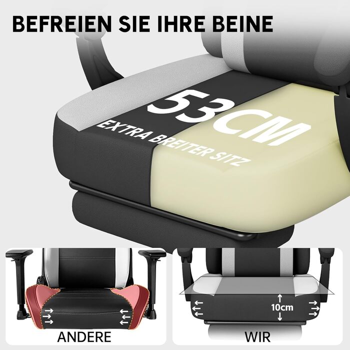 Ігрове крісло HapGIFT, ергономічне ігрове крісло з підставкою для ніг, ігрове крісло з функцією масажу, технічна тканина, комп&39ютерне крісло з регульованою висотою для підлітків, подарунок, 150 кг, чорно-сірий