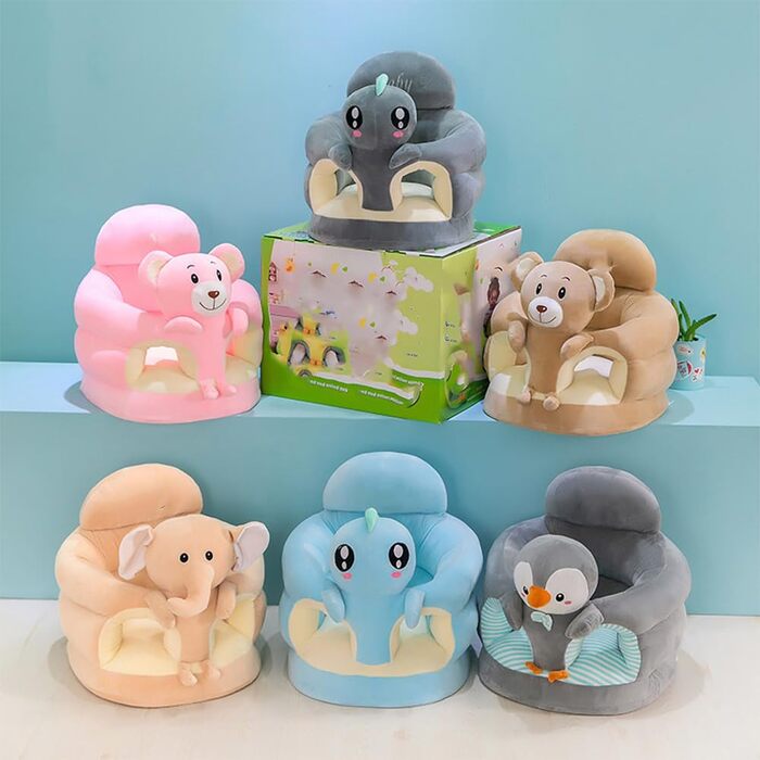 Дитяче крісло, крісло для сидіння, мультяшні тварини, плюшеве крісло-диван, малюк, дитина, навчання сидіти на дивані, гра, міцний, потовщене сидіння дивана в мультяшному дизайні (12)