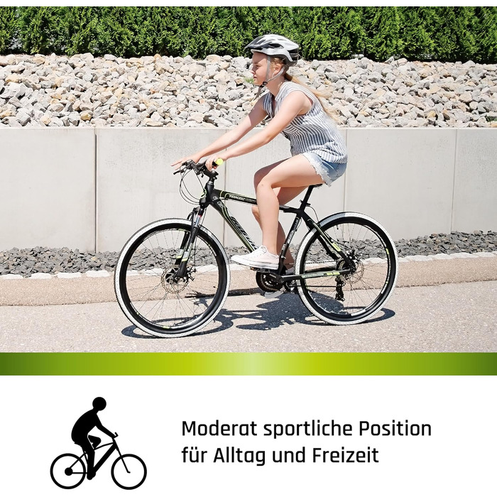 Гірський велосипед Galano Toxic 26 дюймів від 145 см для жінок, чоловіків, дівчат, хлопців з 21 передачею, амортизаційною вилкою та дисковими гальмами, гірський хардтейл, унісекс, чорний, 36 см