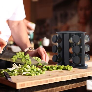 Карусель для спецій Relaxdays з 12 баночками для спецій, включаючи вставку-шейкер, обертова, багаторазова підставка для спецій для кухні, чорна