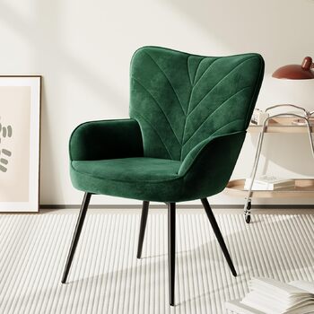 Крісло для вітальні COLAMY, оксамитове м&39яке крісло-реклайнер з високою спинкою, м&39яке комфортне крісло з дизайном відкидної спинки, крісло для відпочинку з дерев&39яними ніжками для вітальні, куточок для читання, зелений зелений 1