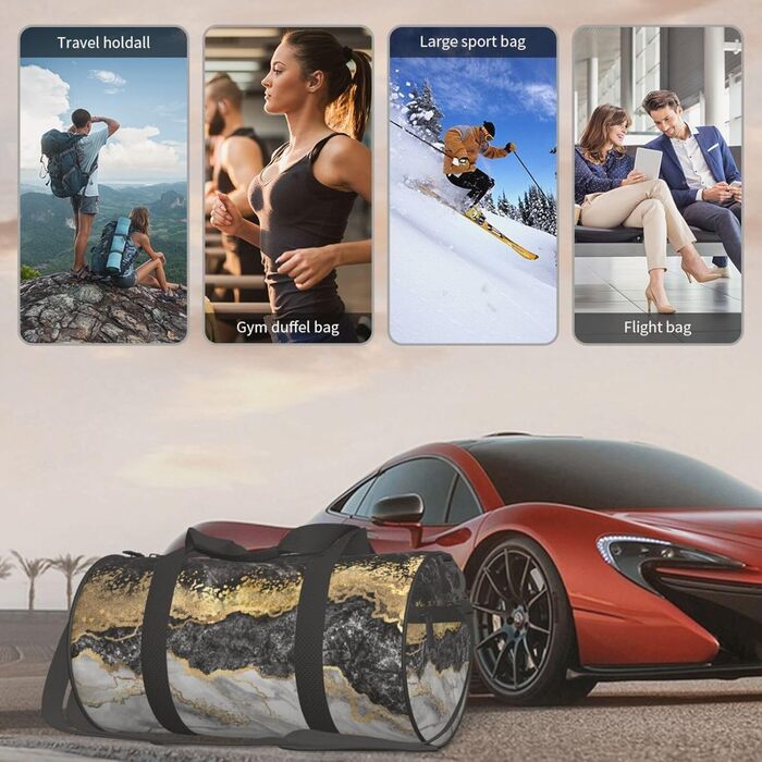 Дорожня сумка Метелики Монарха великої місткості, легка та міцна, ідеальний подарунок для подорожей, відпустки, ділових поїздок та іншого, чорно-біло-золотий мармуровий принт, універсальний розмір