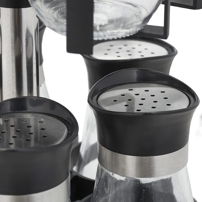 Карусель для спецій Relaxdays, 12 банок для спецій, обертається на 360, нержавіюча сталь, скло, ВxГ 31 x 18 см, підставка для спецій, сріблясто-чорна