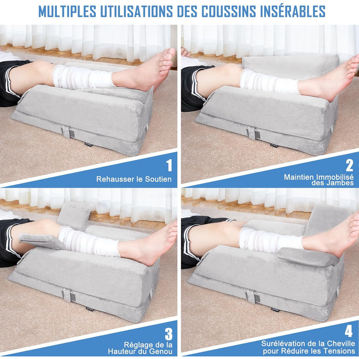 Клиноподібна подушка для ніг, регульована по висоті на 4 рівні, ідеально підходить після операцій, травм або для відновлення, подушка для ніг з піни з пам&39яттю форми, 3 ручки, знімна вставка, чохол, який можна прати