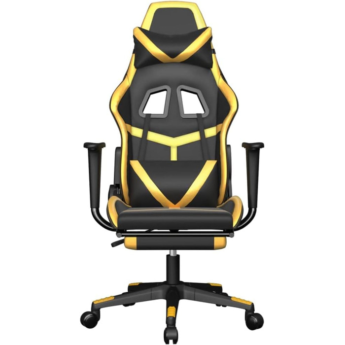 Геймерське крісло з підставкою для ніг, чорно-золотистого кольору, зі штучної шкіри