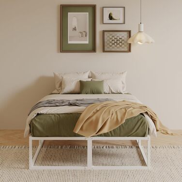 Каркас ліжка EMODA 120 x 200 см з рейковою основою, двоспальне ліжко заввишки 36 см, багато місця для зберігання, міцне металеве ліжко, легке складання, безшумне, біле 120 x 200 см