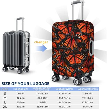 Чохол для валізи Метелики Монарх, міцний захист, підходить для багажу розміром 45.7-81.3 см, малий, Чорний
