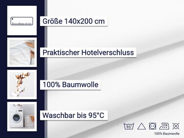 Підковдра ZOLLNER 140x200 см - біла - практична готельна застібка - бавовна - можна прати при температурі до 95C - підковдра готельної якості 140x200 см біла