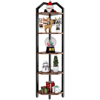 Кутова полиця YMYNY, книжкова полиця з 5 полицями, дротяна сітка, 28x28x180 см, полиця-драбина, полиця для рослин для вітальні, спальні, кухні, балкону, промисловий дизайн, вінтажна HBR006H